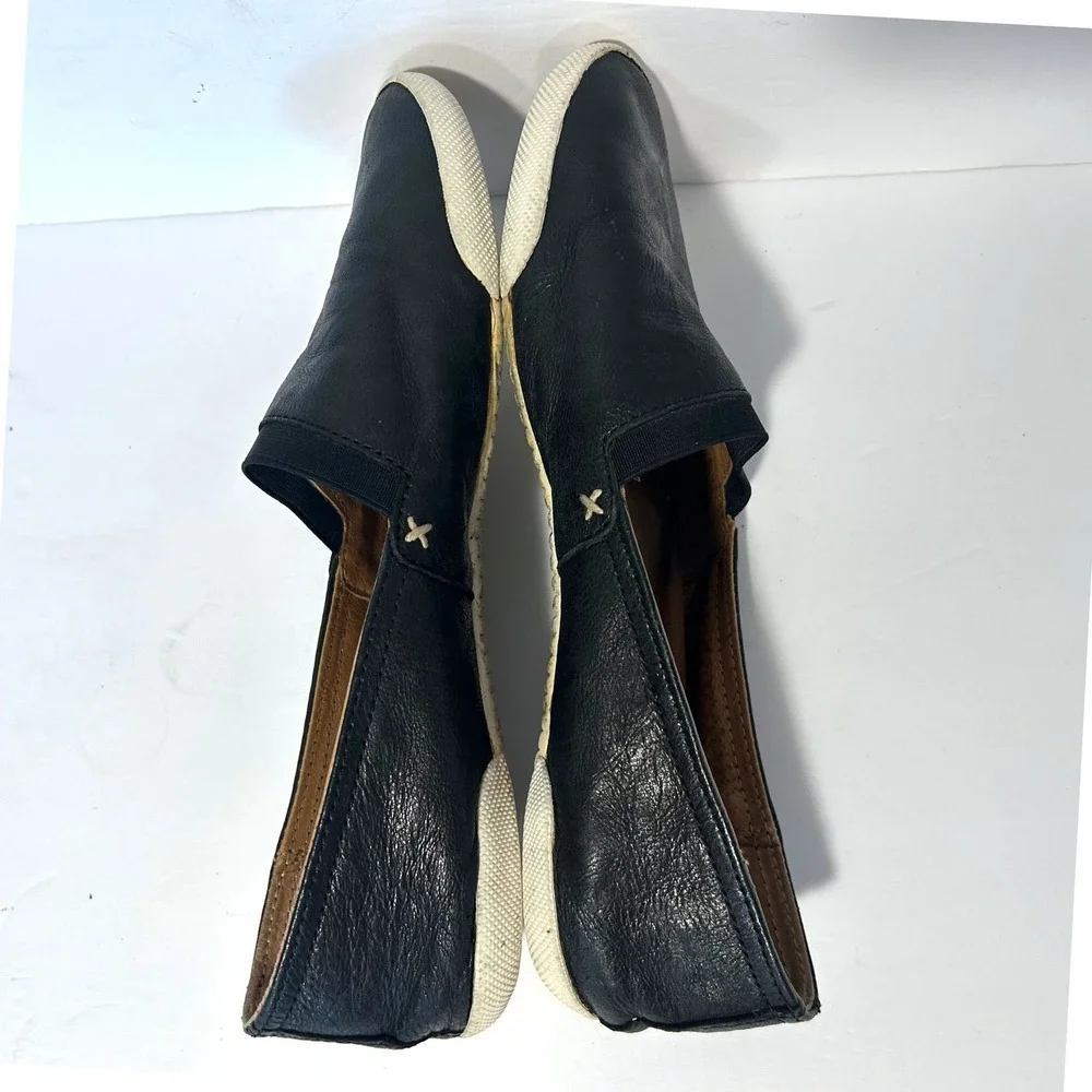 Frye Melanie Slip On Sneakers Womens 9 Black Leather Low Top Flats Luxury Casual